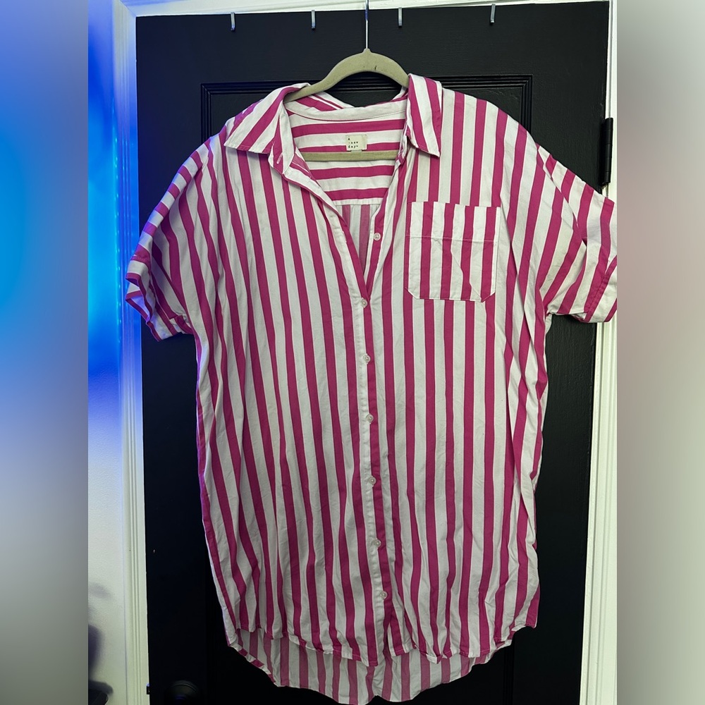Pink and White Beach Cover Up Dress Size L